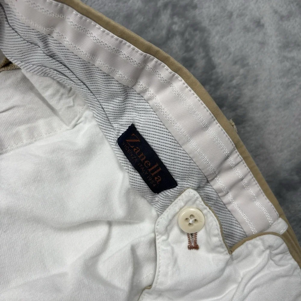 Zanella Parker Pants Men's 36x32 Khaki Made in Italy Cotton Stretch Flat Front*